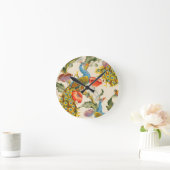 ヴィンテージ孔雀とケシのイラスト ラウンド壁時計 (ホーム)