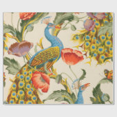 ヴィンテージ孔雀とケシのイラスト ラッピングペーパー (フラット)