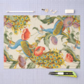 ヴィンテージ孔雀とケシのイラスト 薄葉紙 (クラフト)