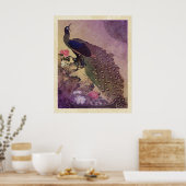 ヴィンテージ孔雀と牡丹日本のプリント ポスター (キッチン)