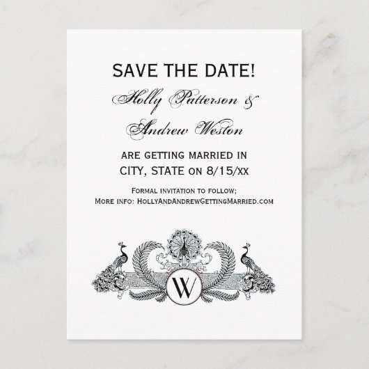 ヴィンテージ孔雀のモノグラム 案内ポストカード (正面)