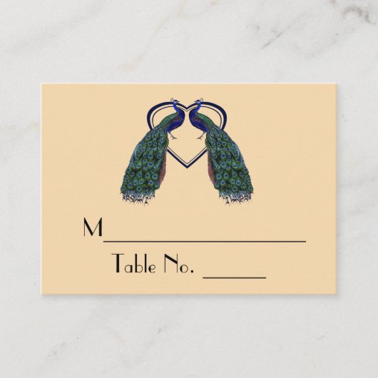 ヴィンテージ孔雀の個々のテーブル番号カード プレイスカード (正面)