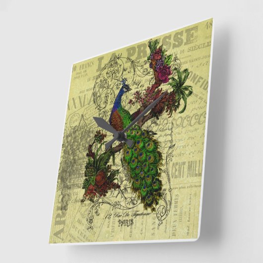 ヴィンテージ孔雀の壁時計 スクエア壁時計 (傾斜)