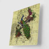 ヴィンテージ孔雀の壁時計 スクエア壁時計 (傾斜)