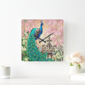 ヴィンテージ孔雀の壁時計 スクエア壁時計 (ホーム)