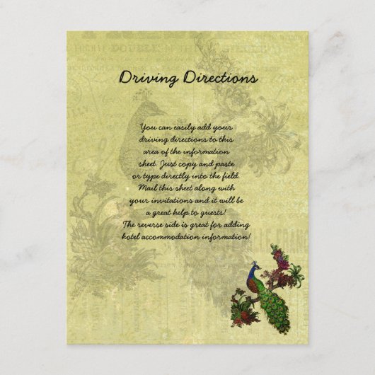 ヴィンテージ孔雀の情報シート エンクロージャーカード (正面)