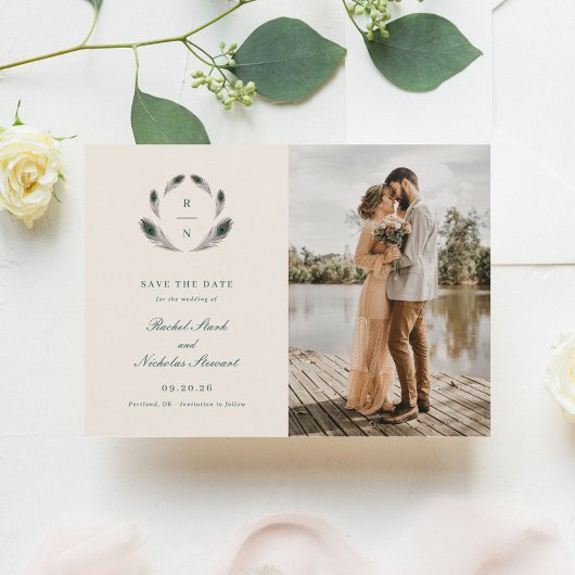 ヴィンテージ孔雀の結婚式の日付を保存 セーブザデート