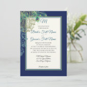 ヴィンテージ孔雀の羽ネイビーブルー結婚- s 招待状 (スタンド正面)