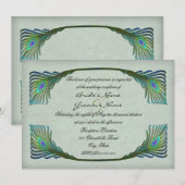 ヴィンテージ孔雀の羽新しいウェディングレセプション 招待状 (正面/裏面)