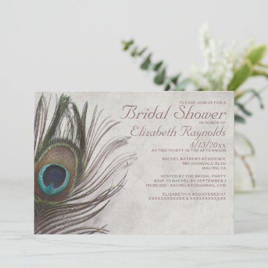 ヴィンテージ孔雀の羽根ブライダルシャワー招待状 招待状 (スタンド正面)