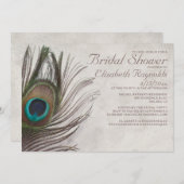 ヴィンテージ孔雀の羽根ブライダルシャワー招待状 招待状 (正面/裏面)