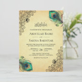 ヴィンテージ孔雀の羽QRコードムスリム結婚ズ 招待状 (スタンド正面)