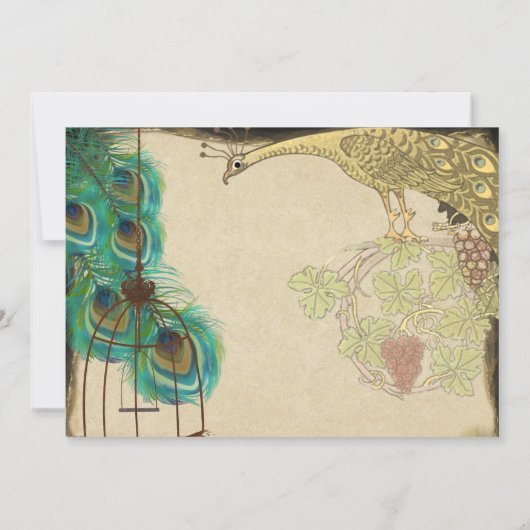 ヴィンテージ孔雀の鳥のケージ羽の結婚式の招待 招待状 (裏面)