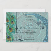 ヴィンテージ孔雀の鳥のケージ羽の結婚式の招待 招待状 (正面)