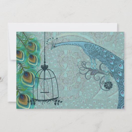 ヴィンテージ孔雀の鳥のケージ羽の結婚式の招待 招待状 (裏面)