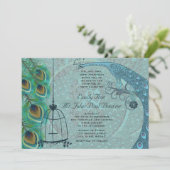 ヴィンテージ孔雀の鳥のケージ羽の結婚式の招待 招待状 (スタンド正面)