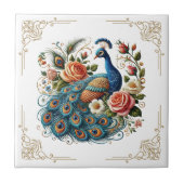 ヴィンテージ孔雀の鳥のフローラアートセラミックタイル タイル (正面)