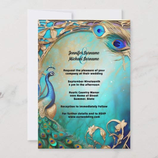 ヴィンテージ孔雀の鳥羽華美アールヌーボー 招待状 (正面)