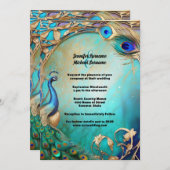ヴィンテージ孔雀の鳥羽華美アールヌーボー 招待状 (正面/裏面)