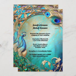 ヴィンテージ孔雀の鳥羽華美アールヌーボー 招待状