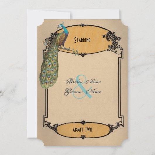 ヴィンテージ孔雀アールデコプレイビル結婚ズ 招待状 (裏面)