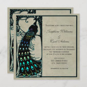 ヴィンテージ孔雀アールヌーボー結婚式の招待 招待状 (正面/裏面)