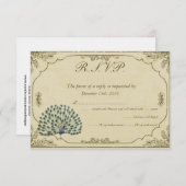 ヴィンテージ孔雀ウェディングRSVPカード 招待状 (正面/裏面)