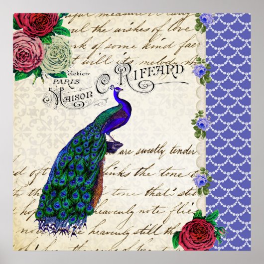 ヴィンテージ孔雀コラージュのアートポスター ポスター (正面)