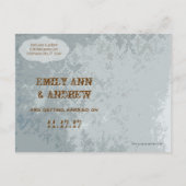 ヴィンテージ孔雀ダマスク日付を保存 案内ポストカード (裏面)