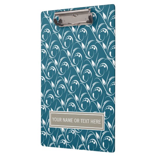 ヴィンテージ孔雀ティール(緑がかった色)ブルーシームレスフローラルパターン クリップボード (左)