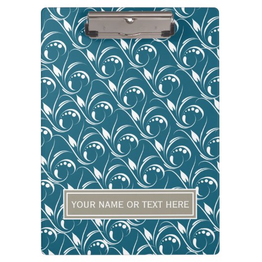 ヴィンテージ孔雀ティール(緑がかった色)ブルーシームレスフローラルパターン クリップボード (正面)