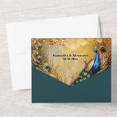 ヴィンテージ孔雀テーマ結婚のディナーリハーサル オールインワン招待状 (裏面)