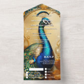 ヴィンテージ孔雀テーマ結婚のディナーリハーサル オールインワン招待状 (内側)