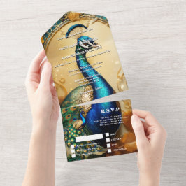 ヴィンテージ孔雀テーマ結婚のディナーリハーサル オールインワン招待状