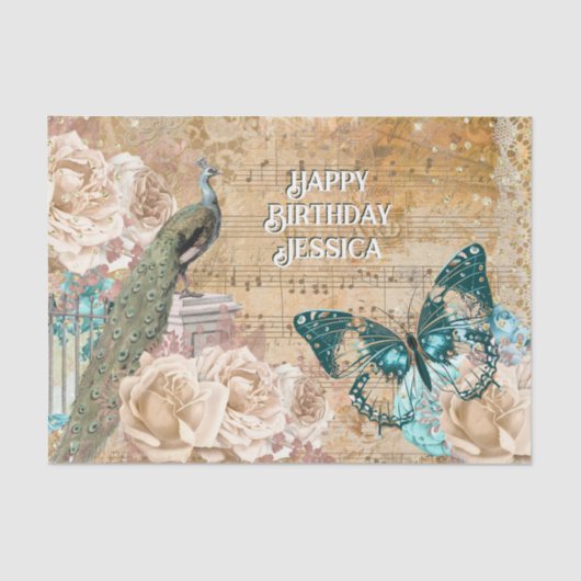 ヴィンテージ孔雀バタフライレースエフェメラバラシック 薄葉紙 (正面)