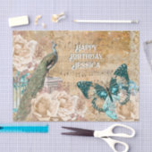 ヴィンテージ孔雀バタフライレースエフェメラバラシック 薄葉紙 (クラフト)