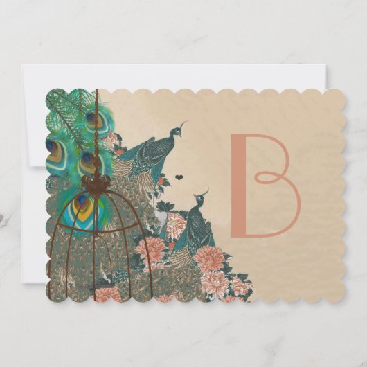 ヴィンテージ孔雀バードケージフェザーウェディングインビテート 招待状 (裏面)