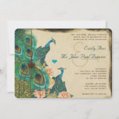 ヴィンテージ孔雀バードケージフェザーウェディング招待状 招待状 (正面)