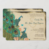 ヴィンテージ孔雀バードケージフェザーウェディング招待状 招待状 (正面/裏面)