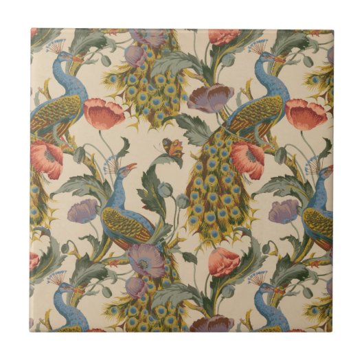 ヴィンテージ孔雀パタカラフルーン タイル (正面)