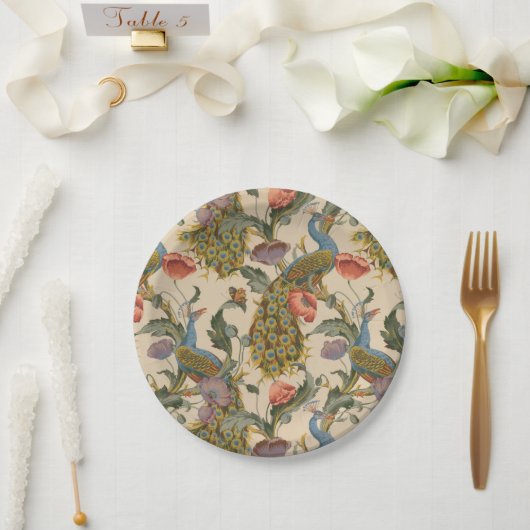 ヴィンテージ孔雀パタカラフルーン ペーパープレート (ウェディング)