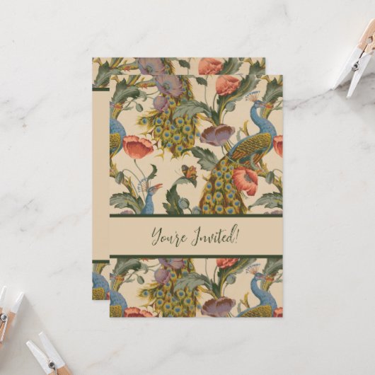 ヴィンテージ孔雀パタカラフルーン 招待状 (正面/裏面インサイチュ)