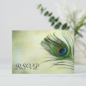 ヴィンテージ孔雀フェザーウェディングRSVPレスポンスカード 出欠カード (スタンド正面)