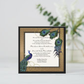 ヴィンテージ孔雀フェザーブラック金ゴールドエレガントな結婚式 招待状 (スタンド正面)