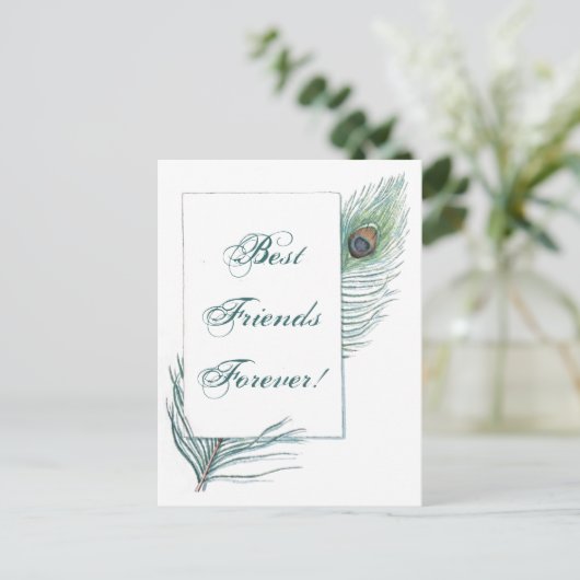 ヴィンテージ孔雀フェザー感動的BFF引用文 ポストカード (スタンド正面)