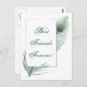 ヴィンテージ孔雀フェザー感動的BFF引用文 ポストカード (正面/裏面)