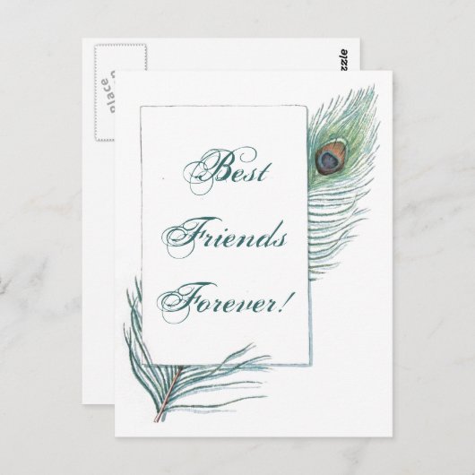 ヴィンテージ孔雀フェザー感動的BFF引用文 ポストカード (正面/裏面)