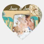 ヴィンテージ孔雀フォトコラージュ ハートシール (正面)