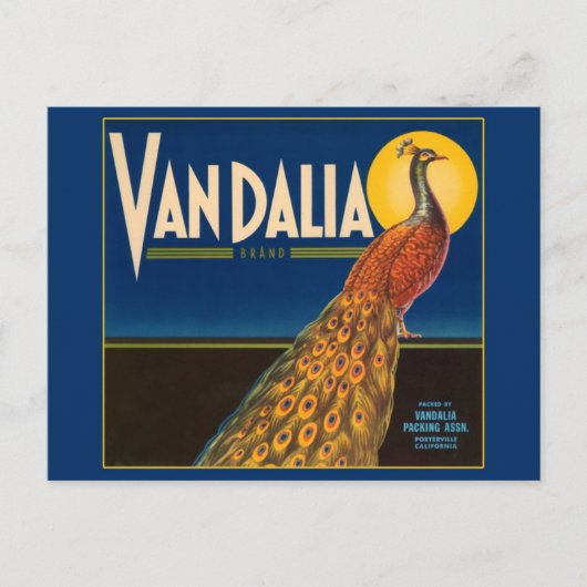 ヴィンテージ孔雀フルーツクレートラベル ポストカード (正面)