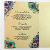 ヴィンテージ孔雀フローラ羽QRコード結婚ズ 三つ折り招待状 (内部最初)